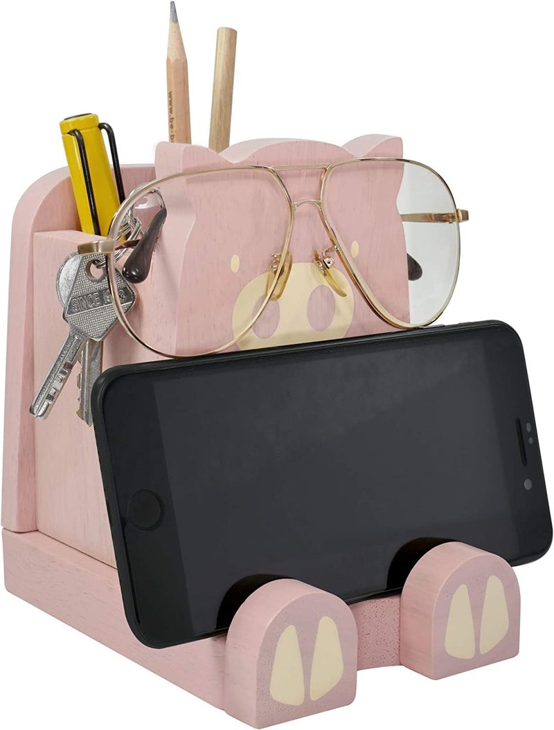I'm Wood Multipurpose Eyeglass Phone Pen & Pig Pencil Holder Stand Stationery Desk Box Organizer Accessories Decor, Home Office Desktop Decoration Birthday Graduation Gifts â€œDream Big Aim Highâ€ (Piggy) - Image 2